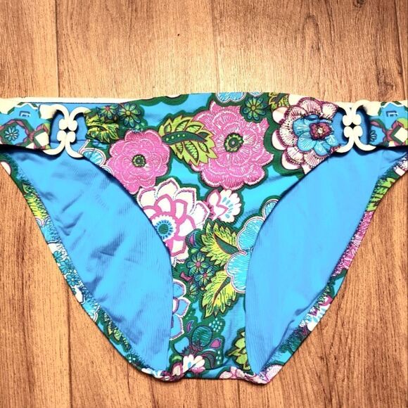 Becca By Rebecca Virtue Floral Swimsuit Bikini Bottom Size L - Picture 3 of 5